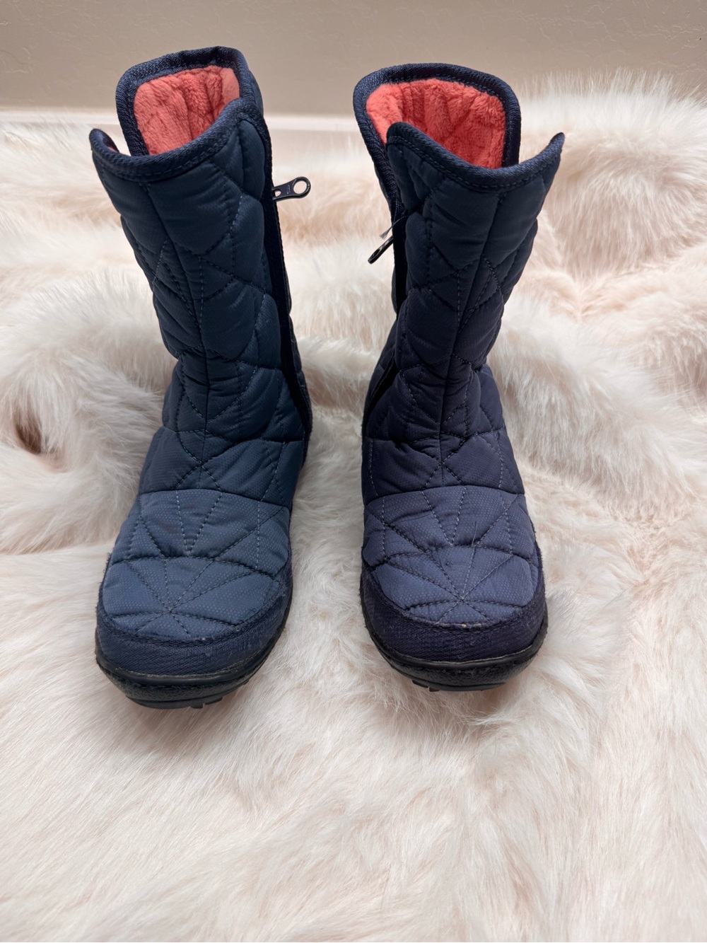 Columbia Navy Quilted Kids' Rain & Snow Boots with Coral Lining